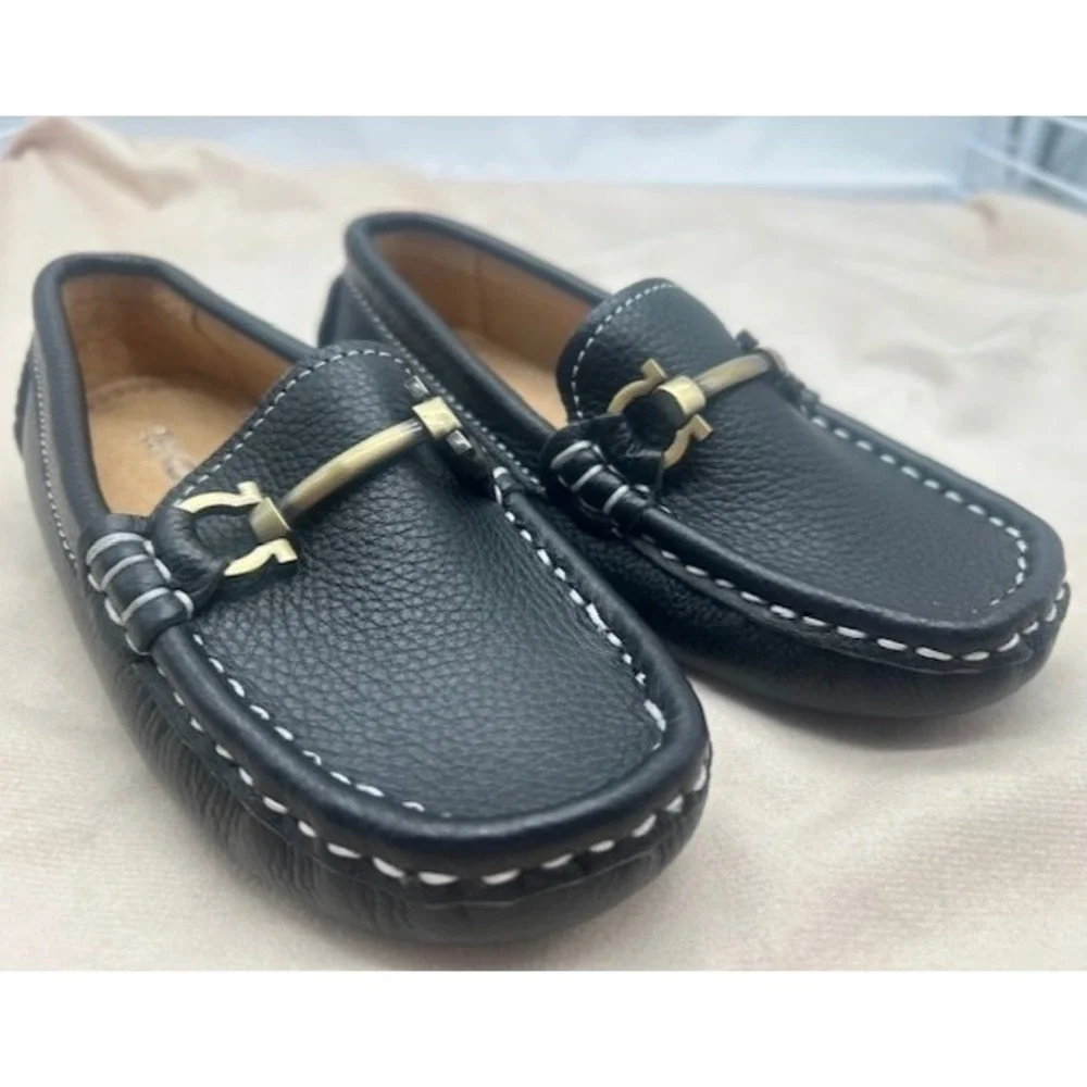 Skoex Boys Slip-On Loafers Black‎ Leather Horse Bit Buckle NEW - US 11.5 (EU 29)